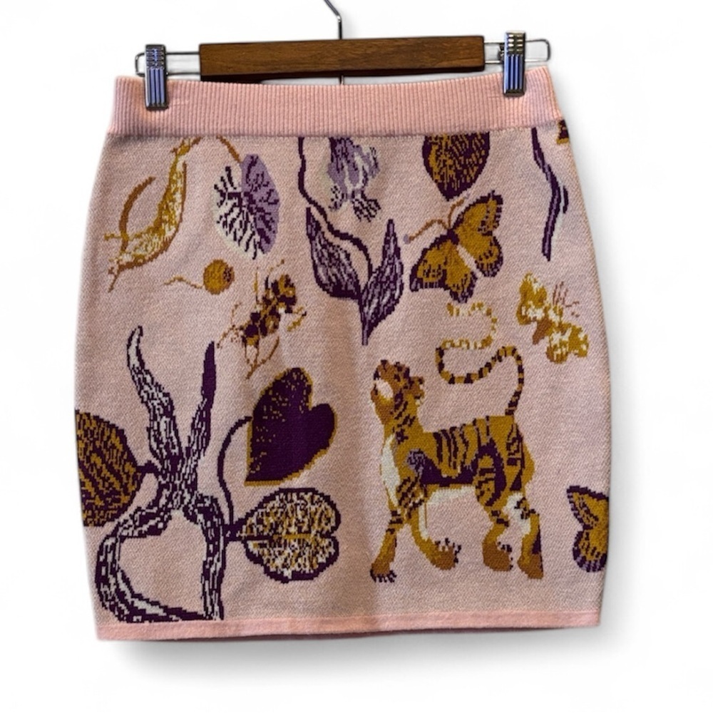 NWT Fate Pink and Purple Animal Print Mini Cozy Sweater Skirt Small